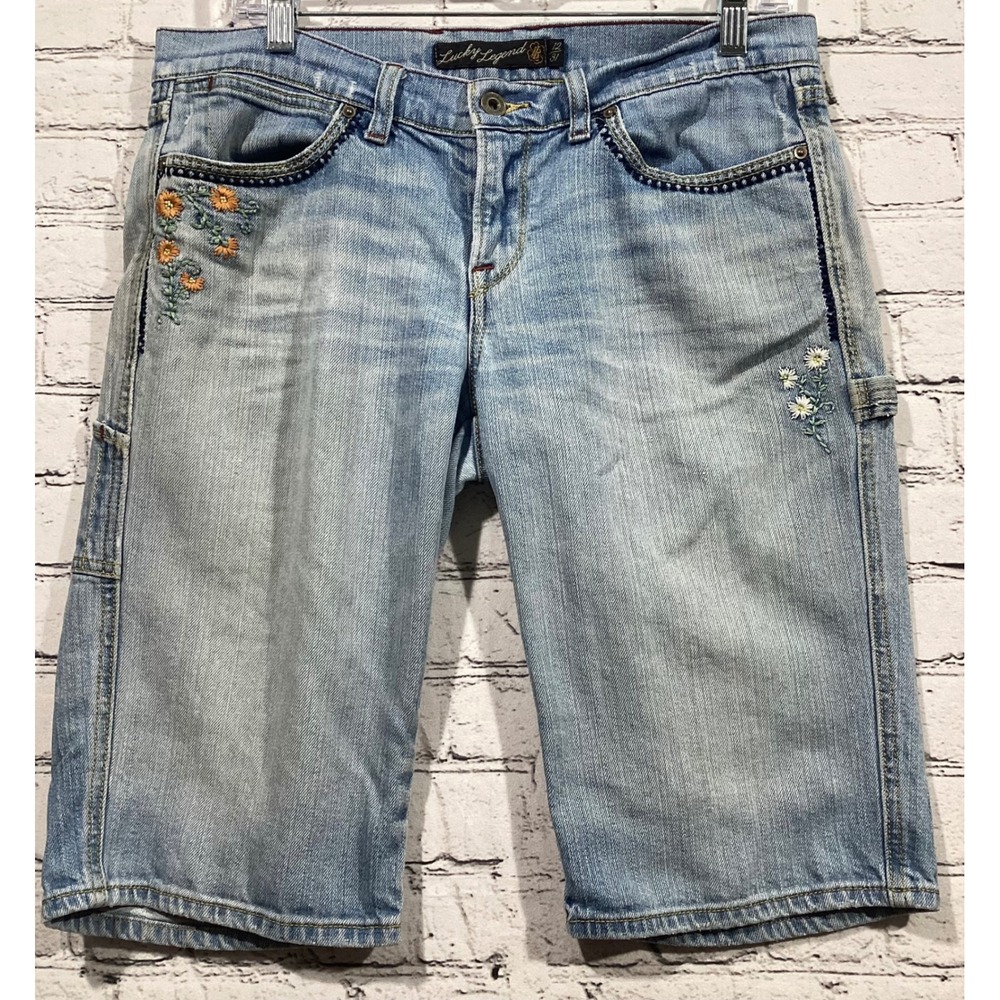 Lucky Brand Lucky Legend Embroidered Carpenter Denim Shorts Light Wash 12 31
